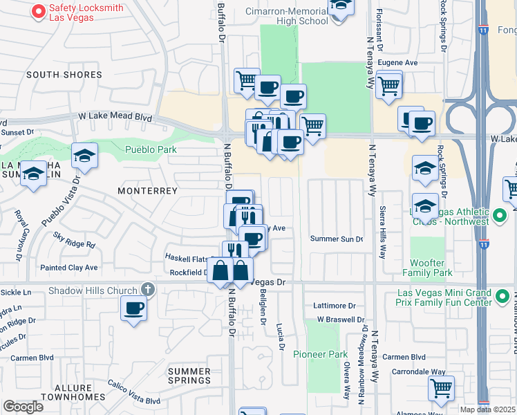 map of restaurants, bars, coffee shops, grocery stores, and more near 1830 North Buffalo Drive in Las Vegas