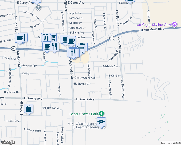 map of restaurants, bars, coffee shops, grocery stores, and more near 6848 Cherry Grove Avenue in Las Vegas