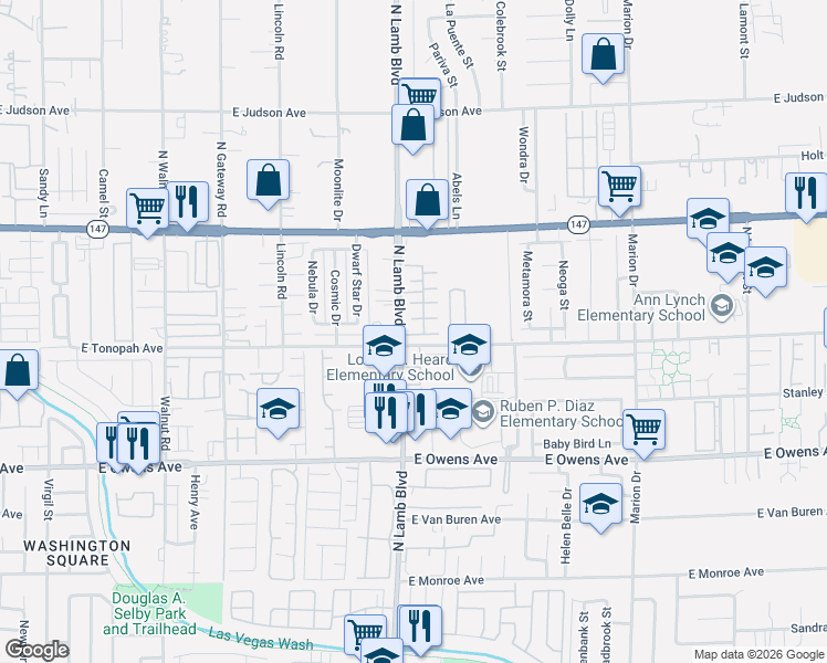 map of restaurants, bars, coffee shops, grocery stores, and more near 4307 Pittsfield Street in Las Vegas