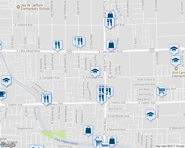 map of restaurants, bars, coffee shops, grocery stores, and more near 4230 East Tonopah Avenue in Las Vegas