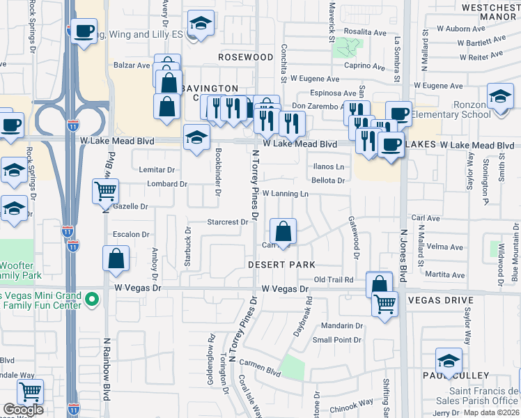 map of restaurants, bars, coffee shops, grocery stores, and more near 1824 Runningbear Drive in Las Vegas
