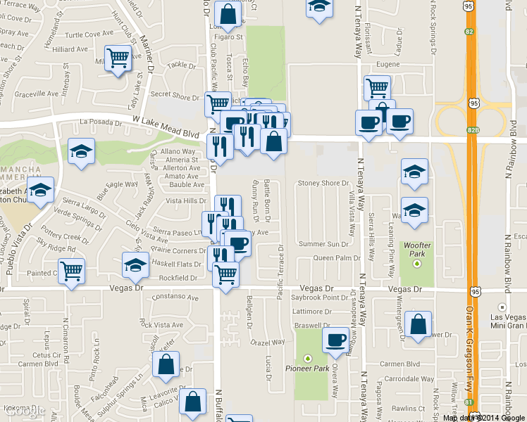 map of restaurants, bars, coffee shops, grocery stores, and more near 7513 Pacific Heights Avenue in Las Vegas