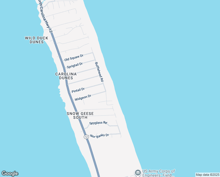 map of restaurants, bars, coffee shops, grocery stores, and more near 151 Bufflehead Road in Duck