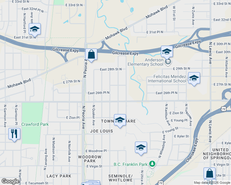 map of restaurants, bars, coffee shops, grocery stores, and more near 2616 North Saint Louis Avenue in Tulsa