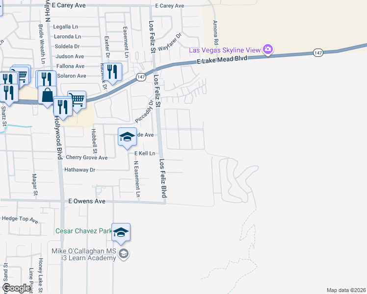 map of restaurants, bars, coffee shops, grocery stores, and more near 7165 Madonna Drive in Las Vegas