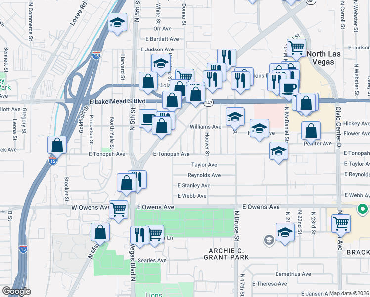 map of restaurants, bars, coffee shops, grocery stores, and more near 901 East Tonopah Avenue in North Las Vegas