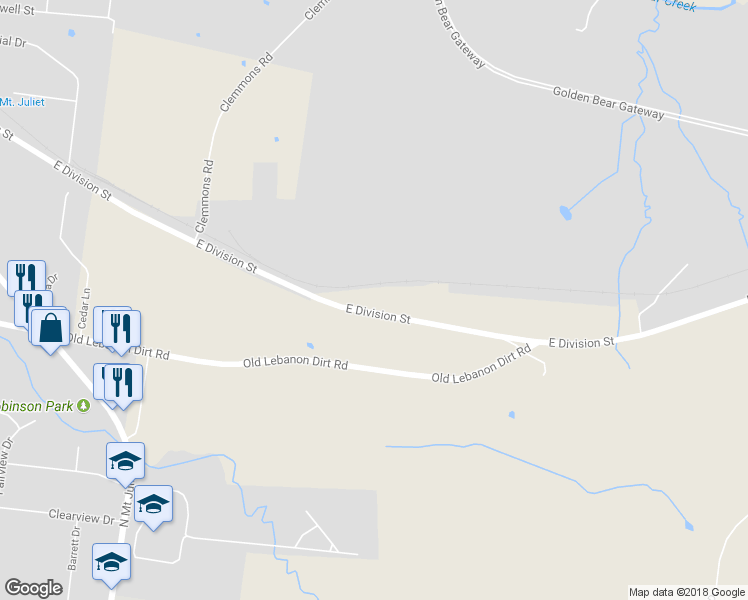 map of restaurants, bars, coffee shops, grocery stores, and more near 1175 East Division Street in Mt. Juliet