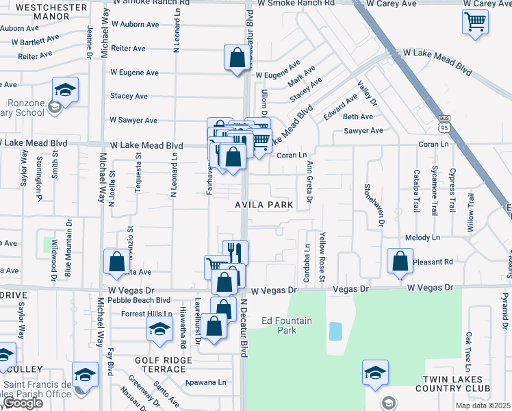 map of restaurants, bars, coffee shops, grocery stores, and more near 1812 North Decatur Boulevard in Las Vegas