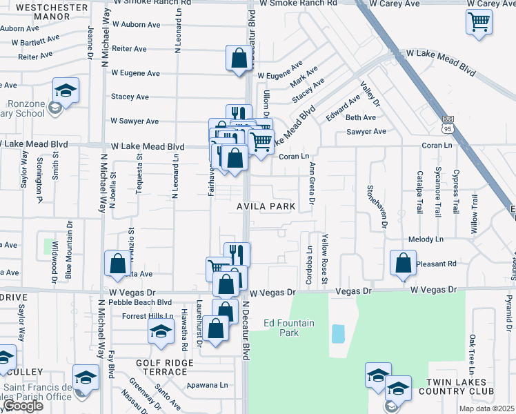 map of restaurants, bars, coffee shops, grocery stores, and more near 1812 North Decatur Boulevard in Las Vegas