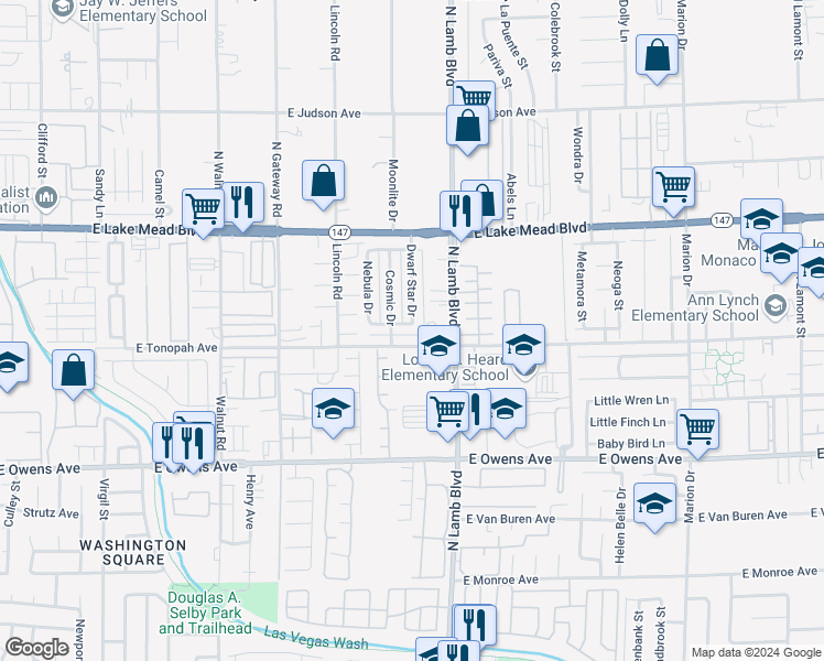 map of restaurants, bars, coffee shops, grocery stores, and more near 4221 Terrestrial Drive in Las Vegas