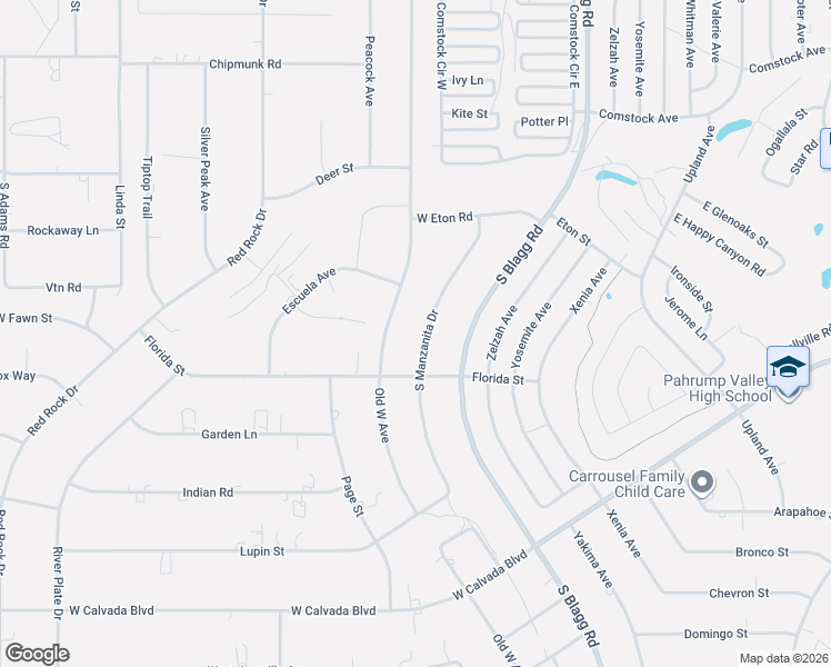 map of restaurants, bars, coffee shops, grocery stores, and more near 1890 South Manzanita Drive in Pahrump