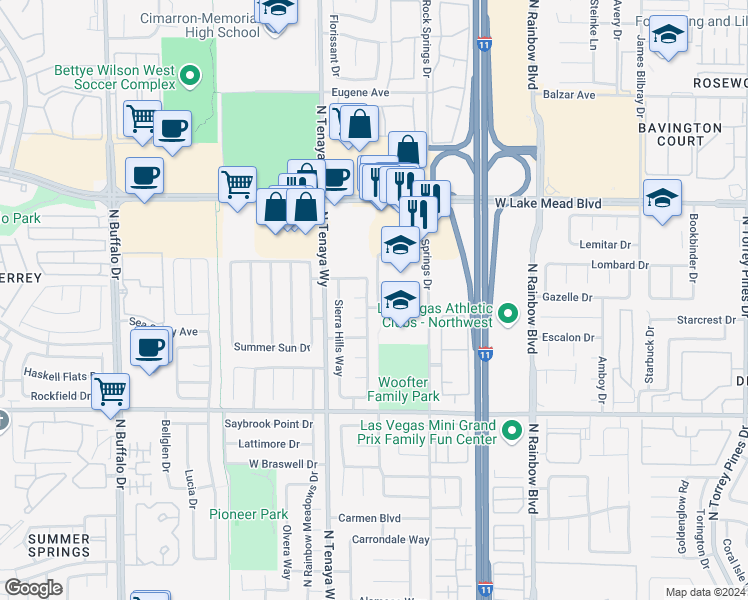 map of restaurants, bars, coffee shops, grocery stores, and more near 1904 Leaning Pine Way in Las Vegas
