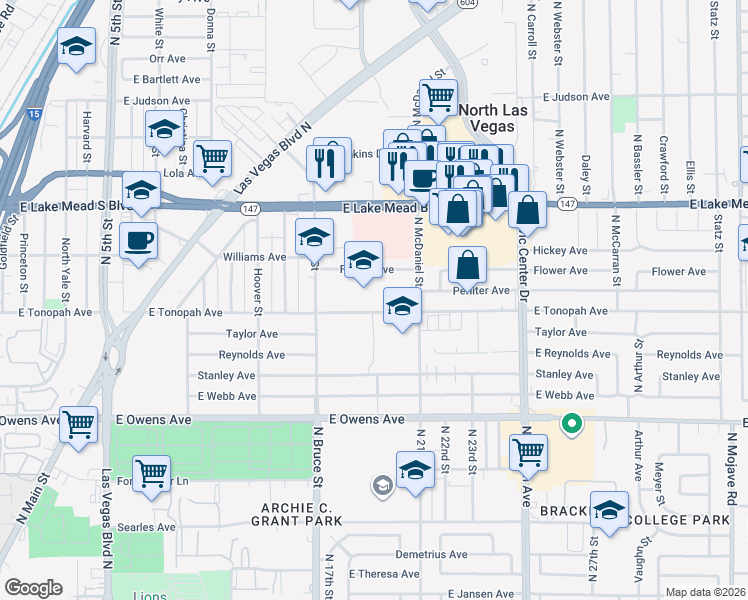 map of restaurants, bars, coffee shops, grocery stores, and more near 1312 East Tonopah Avenue in North Las Vegas