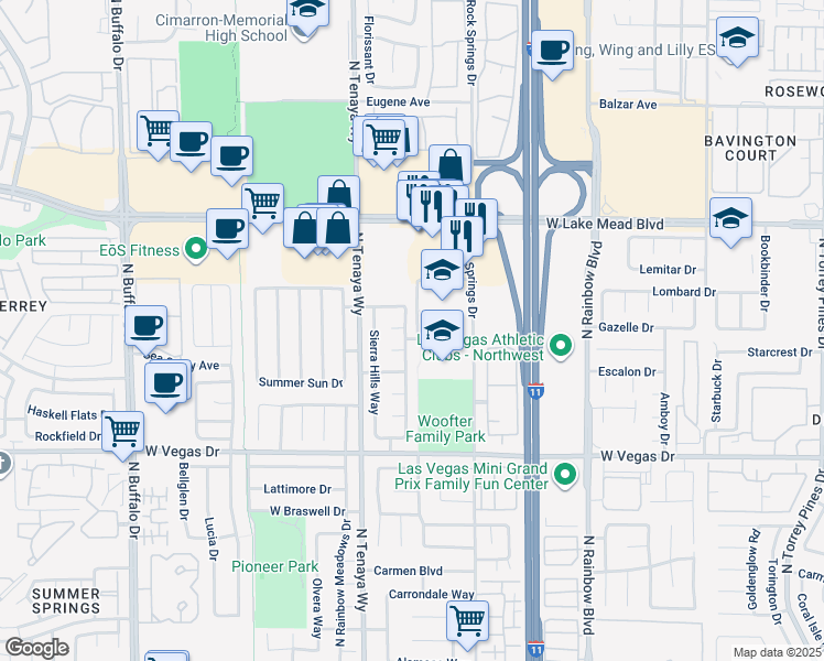 map of restaurants, bars, coffee shops, grocery stores, and more near 1904 Leaning Pine Way in Las Vegas