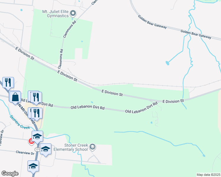 map of restaurants, bars, coffee shops, grocery stores, and more near 1175 East Division Street in Mt. Juliet