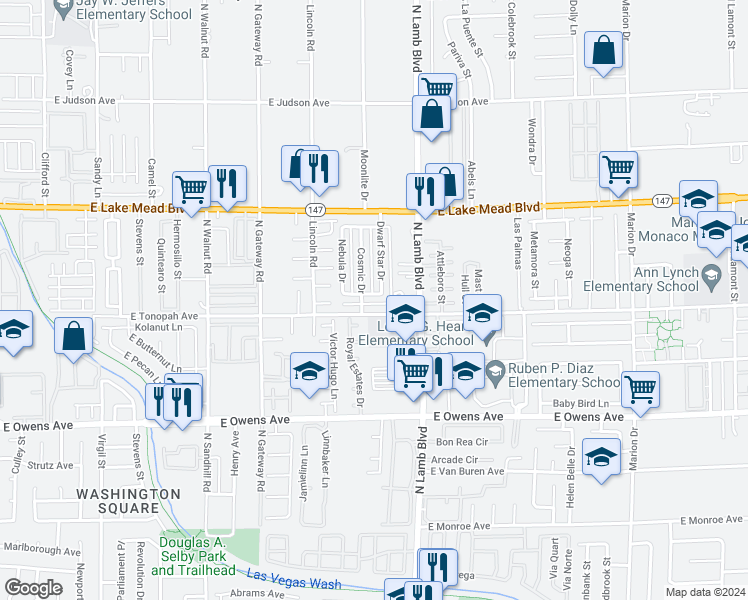 map of restaurants, bars, coffee shops, grocery stores, and more near 4211 Terrestrial Drive in Las Vegas