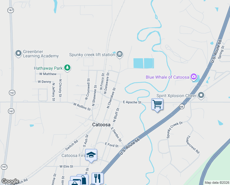 map of restaurants, bars, coffee shops, grocery stores, and more near 110 E0570 Road in Catoosa