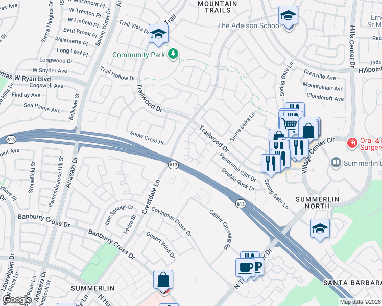 map of restaurants, bars, coffee shops, grocery stores, and more near 9901 Trailwood Drive in Las Vegas