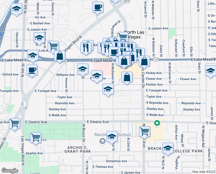 map of restaurants, bars, coffee shops, grocery stores, and more near 1312 East Tonopah Avenue in North Las Vegas