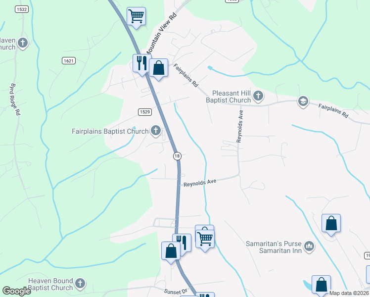 map of restaurants, bars, coffee shops, grocery stores, and more near 146 Sparta Road in North Wilkesboro