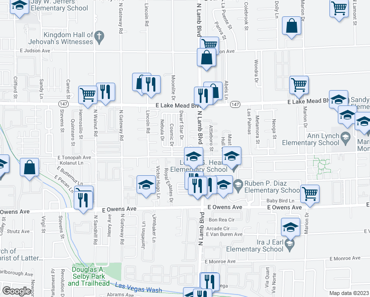 map of restaurants, bars, coffee shops, grocery stores, and more near 4230 East Tonopah Avenue in Las Vegas