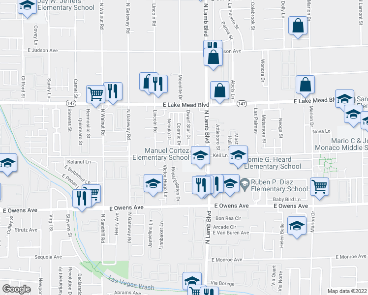 map of restaurants, bars, coffee shops, grocery stores, and more near 4230 East Tonopah Avenue in Las Vegas