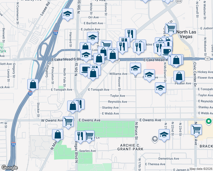 map of restaurants, bars, coffee shops, grocery stores, and more near 901 East Tonopah Avenue in North Las Vegas