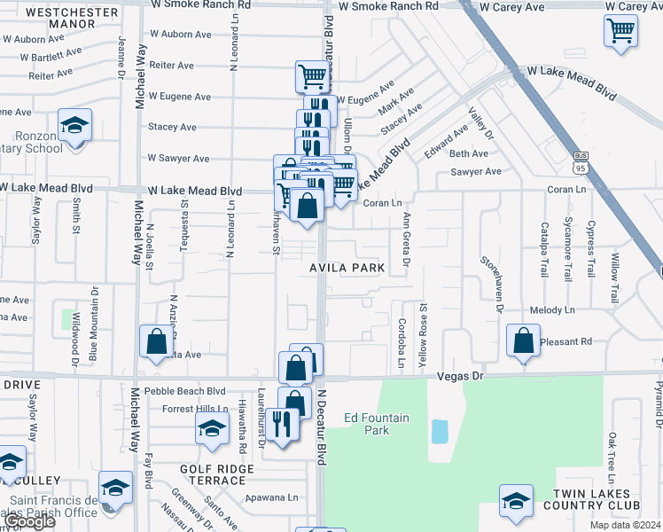 map of restaurants, bars, coffee shops, grocery stores, and more near in Las Vegas
