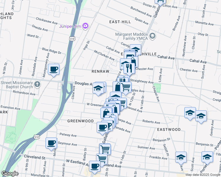 map of restaurants, bars, coffee shops, grocery stores, and more near 1216 Gallatin Avenue in Nashville