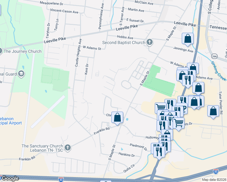 map of restaurants, bars, coffee shops, grocery stores, and more near 145 Lawrence Way in Lebanon