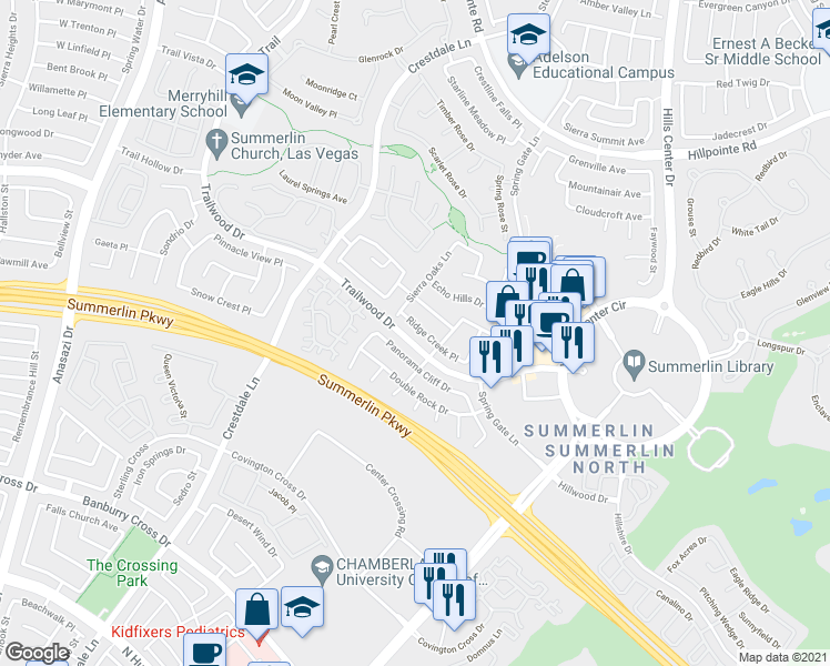 map of restaurants, bars, coffee shops, grocery stores, and more near 9825 Ridge Creek Place in Las Vegas