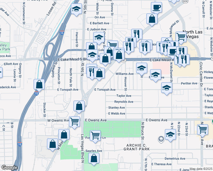map of restaurants, bars, coffee shops, grocery stores, and more near in North Las Vegas