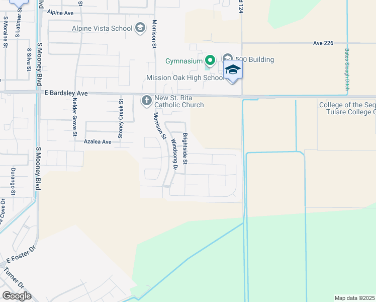 map of restaurants, bars, coffee shops, grocery stores, and more near 1446 Brightside Street in Tulare