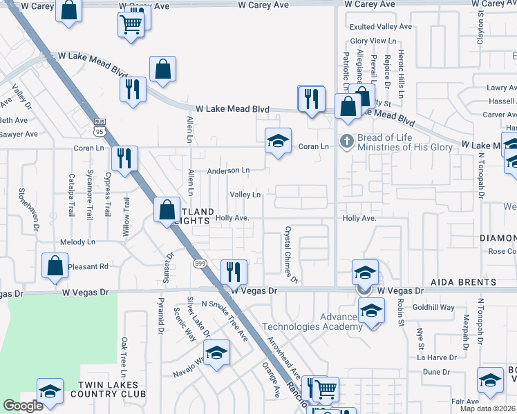 map of restaurants, bars, coffee shops, grocery stores, and more near 1910 Ferrell Street in Las Vegas
