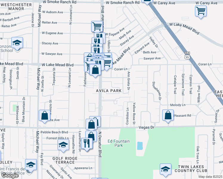 map of restaurants, bars, coffee shops, grocery stores, and more near 1848 North Decatur Boulevard in Las Vegas