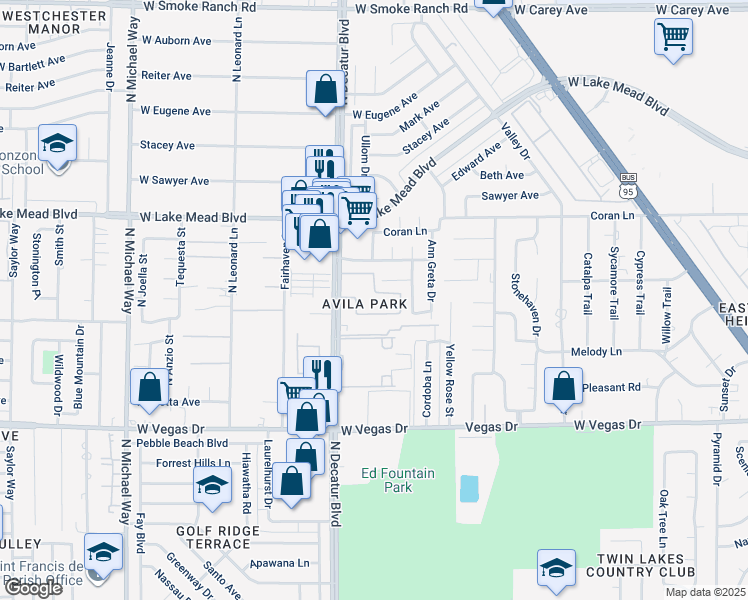 map of restaurants, bars, coffee shops, grocery stores, and more near 1848 North Decatur Boulevard in Las Vegas