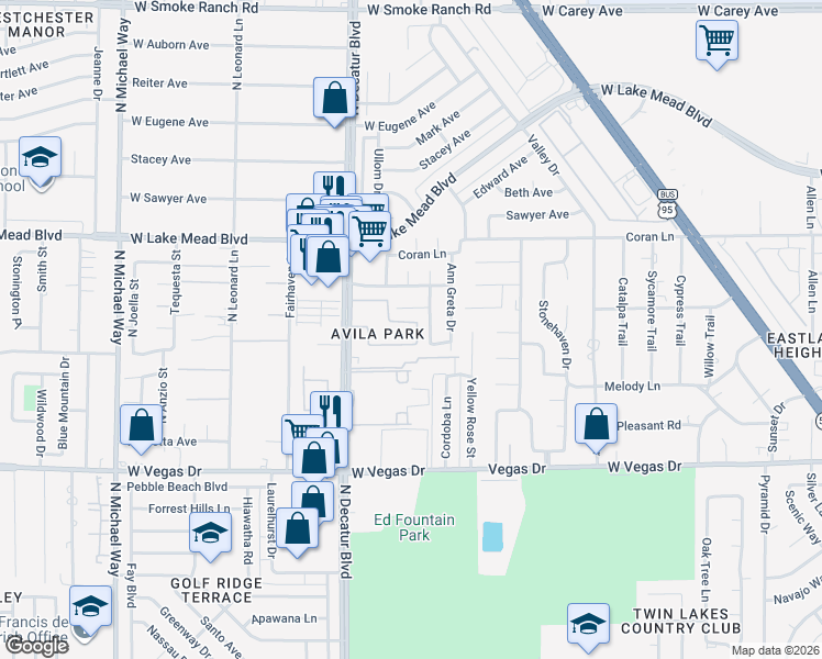 map of restaurants, bars, coffee shops, grocery stores, and more near 4525 Tabic Drive in Las Vegas