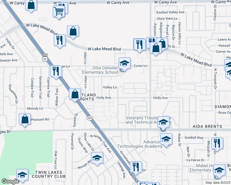 map of restaurants, bars, coffee shops, grocery stores, and more near 1853 Ferrell Street in Las Vegas