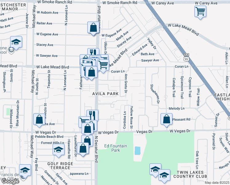 map of restaurants, bars, coffee shops, grocery stores, and more near 4525 Tabic Drive in Las Vegas