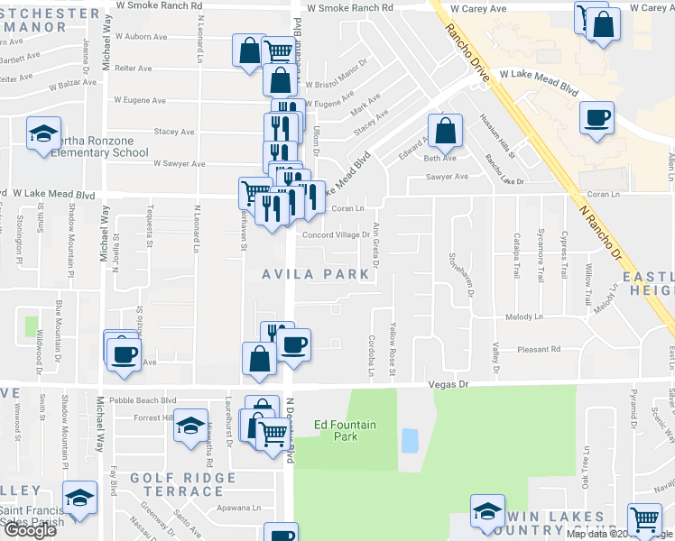 map of restaurants, bars, coffee shops, grocery stores, and more near in Las Vegas