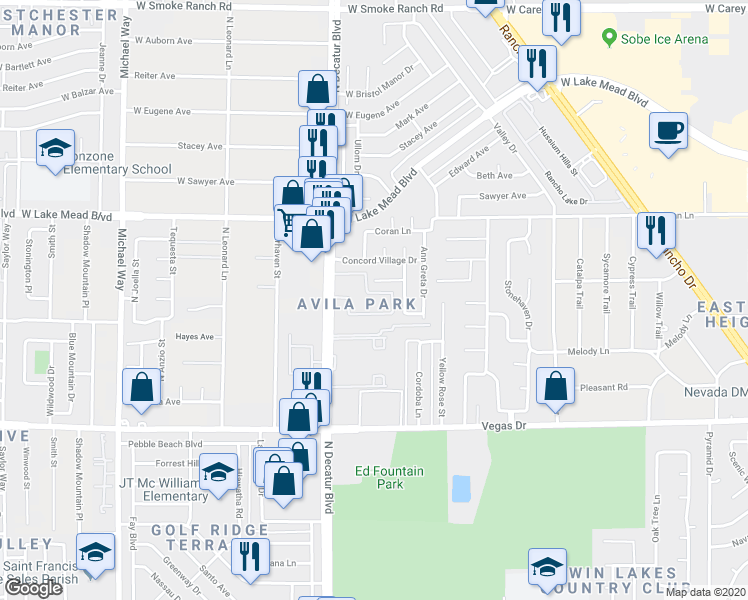 map of restaurants, bars, coffee shops, grocery stores, and more near in Las Vegas