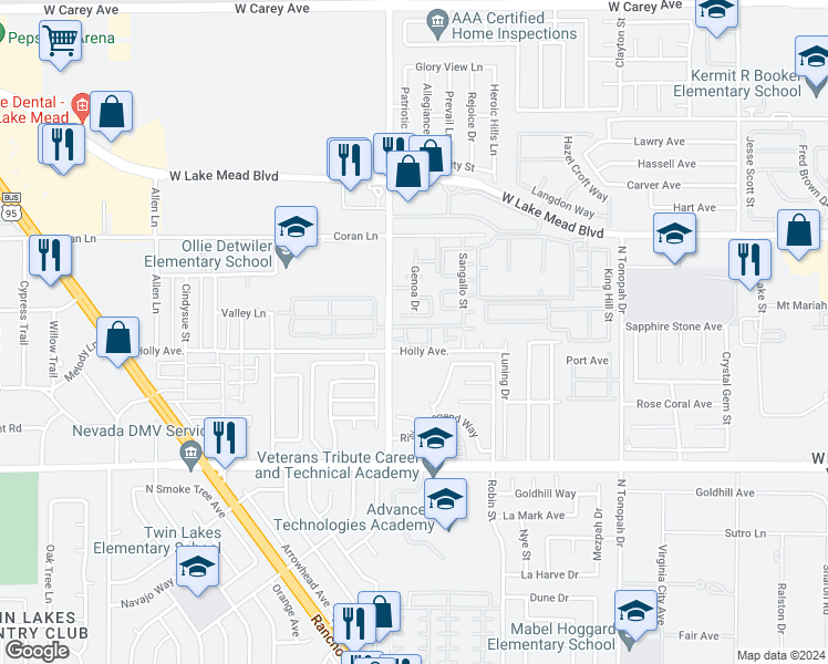 map of restaurants, bars, coffee shops, grocery stores, and more near 2621 Adelante Avenue in Las Vegas