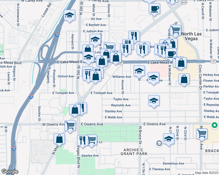 map of restaurants, bars, coffee shops, grocery stores, and more near 1818 Coolidge Street in North Las Vegas