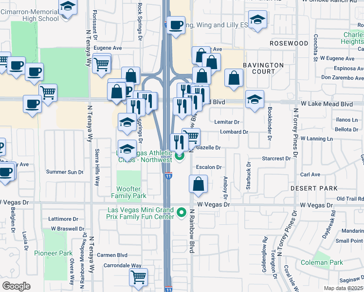 map of restaurants, bars, coffee shops, grocery stores, and more near 1901 North Rainbow Boulevard in Las Vegas