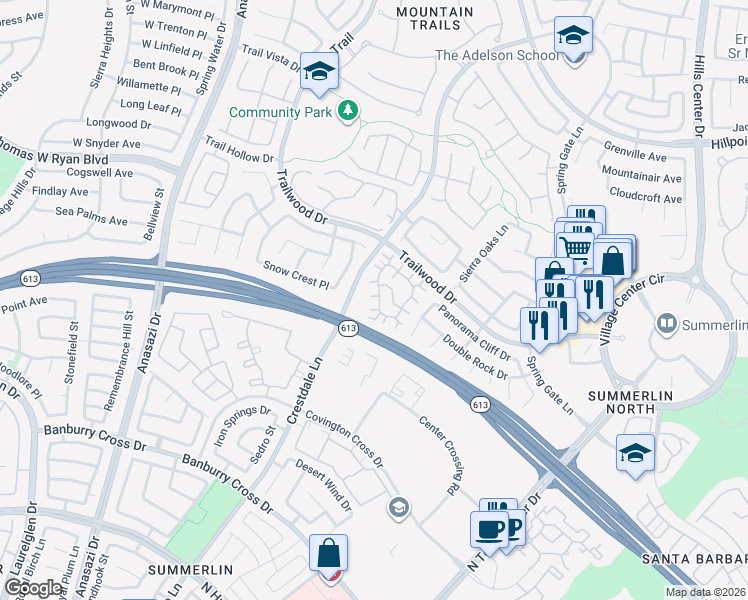 map of restaurants, bars, coffee shops, grocery stores, and more near 9901 Trailwood Drive in Las Vegas