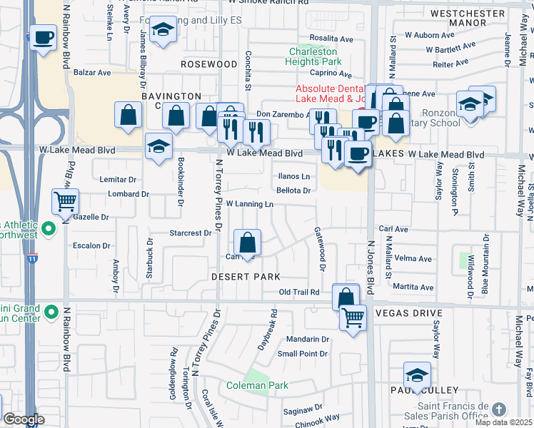 map of restaurants, bars, coffee shops, grocery stores, and more near 1832 Blackhawk Road in Las Vegas