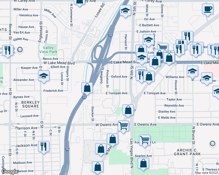 map of restaurants, bars, coffee shops, grocery stores, and more near 1837 Stanford Street in North Las Vegas