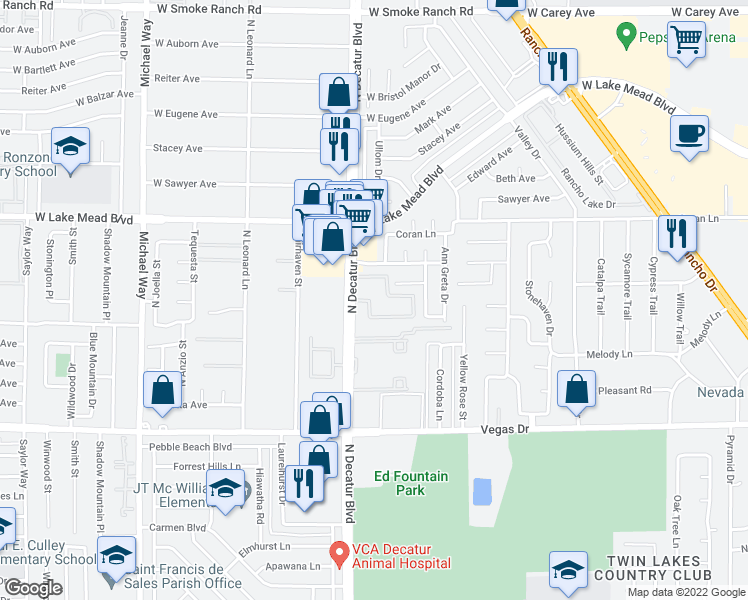 map of restaurants, bars, coffee shops, grocery stores, and more near 1854 North Decatur Boulevard in Las Vegas