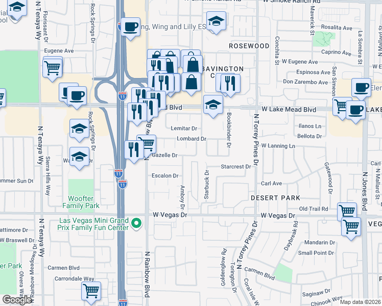 map of restaurants, bars, coffee shops, grocery stores, and more near 1921 Krypton Circle in Las Vegas