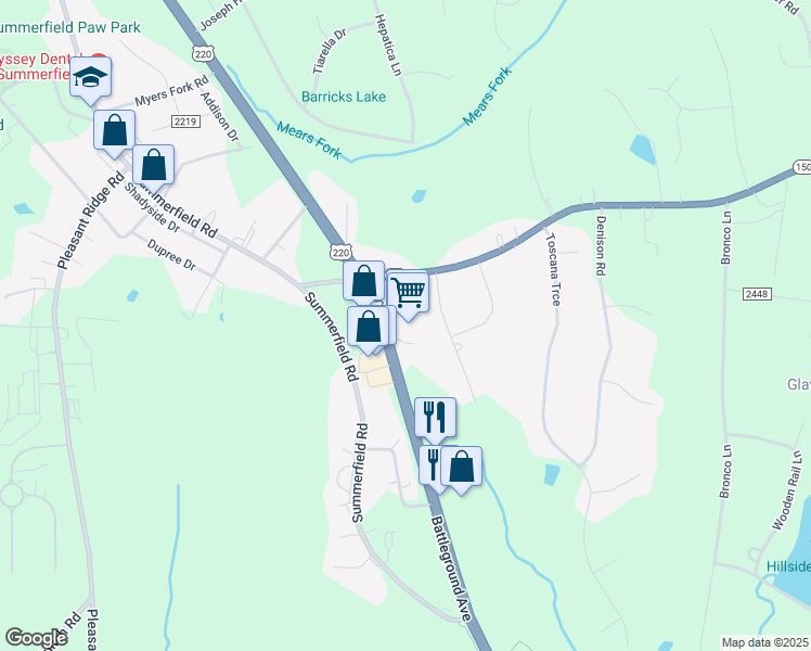 map of restaurants, bars, coffee shops, grocery stores, and more near 4548 US Highway 220 in Summerfield